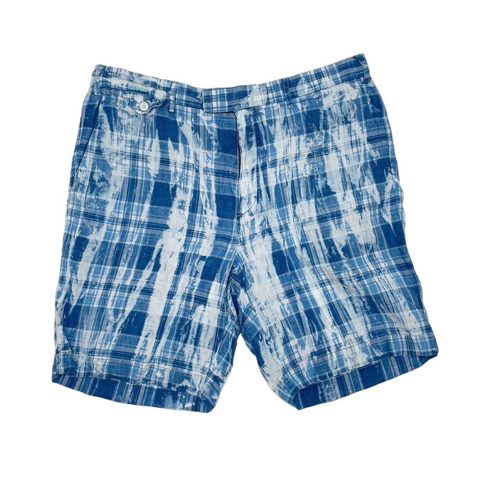 Ralph Lauren India Madras Shorts Size 36 Blue White Tie Dye Linen Classic‎ Fit